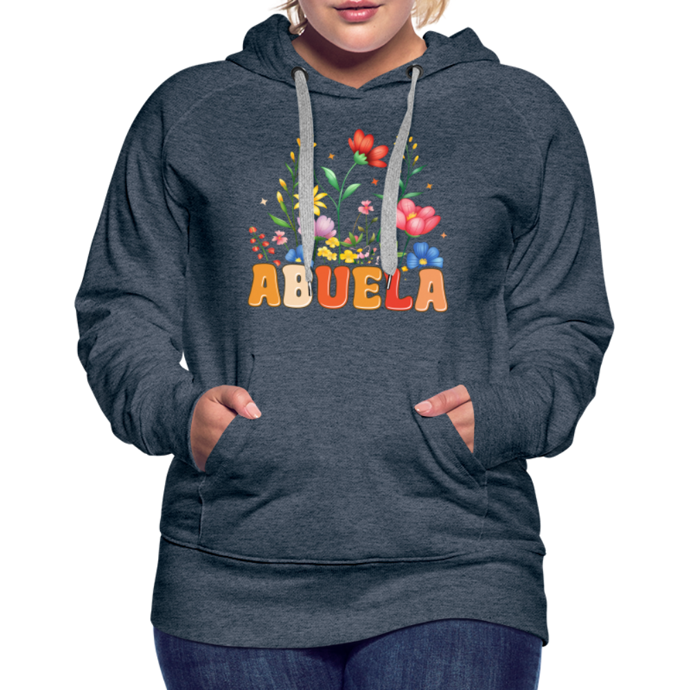 Abuela Women’s Premium Hoodie with Floral Design - heather denim