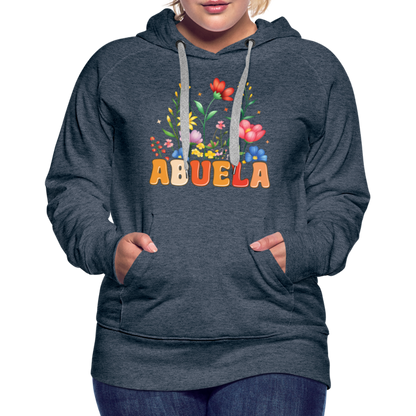 Abuela Women’s Premium Hoodie with Floral Design - heather denim