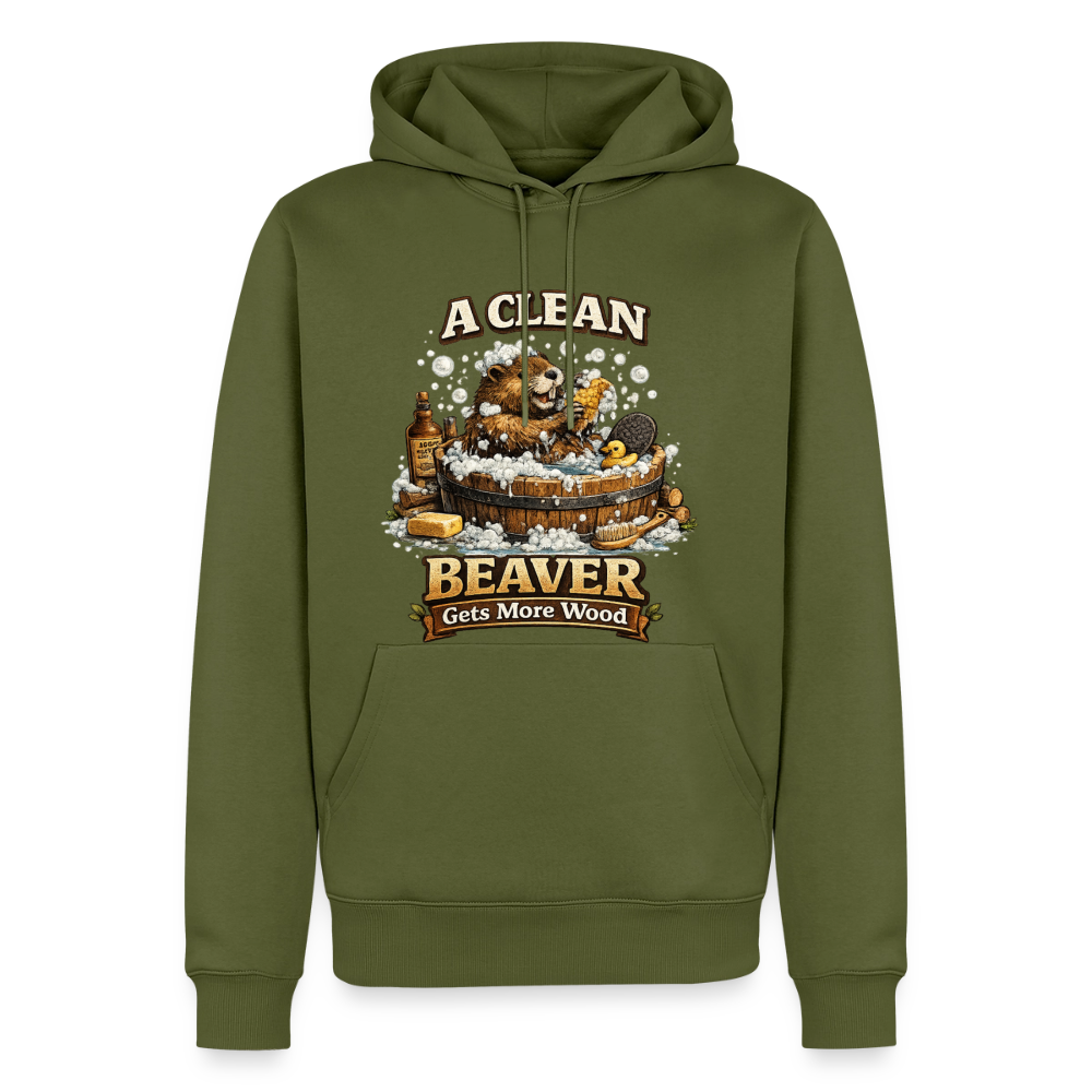A Clean Beaver Gets More Wood Funny Adult Hoodie Color: khaki green