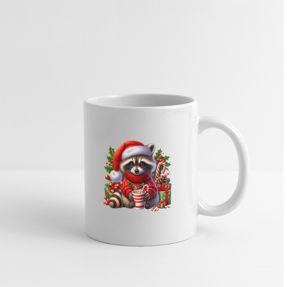 Christmas Cute Feral Raccoon Coffee Mug - white