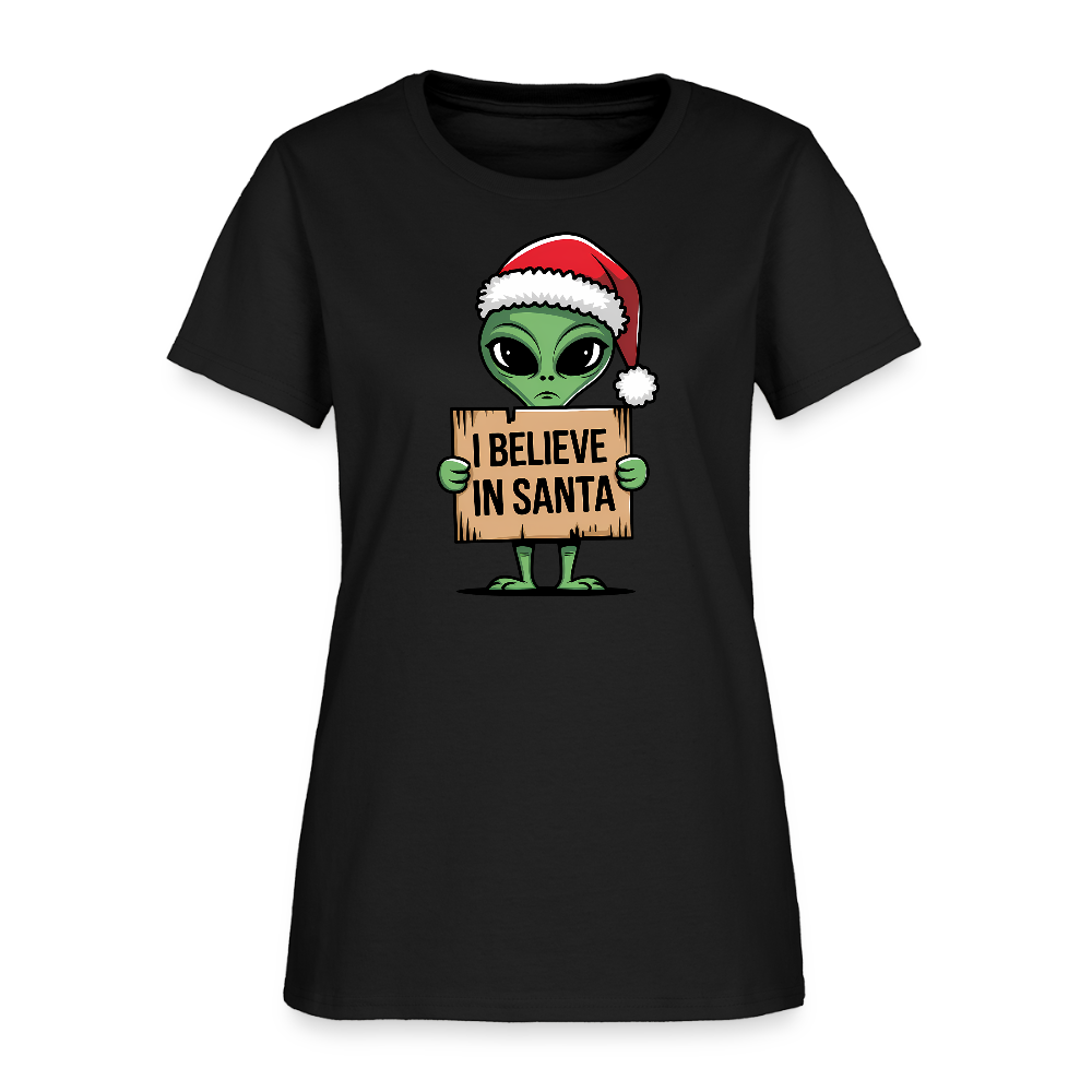 I Believe in Santa Women’s T-Shirt – Alien Christmas Tee Color: red