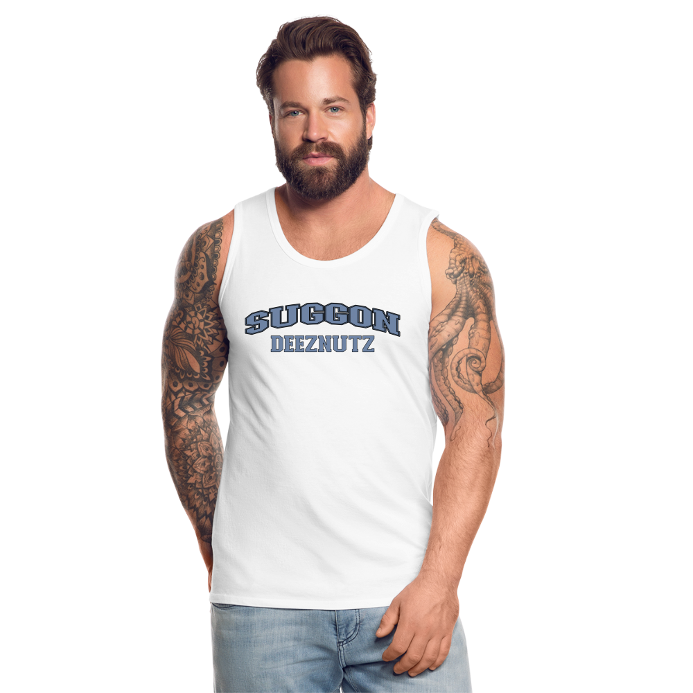 Suggon Deeznutz Tank Top (in Blue Ball Colors - Funny Sexual Humor) - white