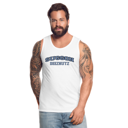 Suggon Deeznutz Tank Top (in Blue Ball Colors - Funny Sexual Humor) - white