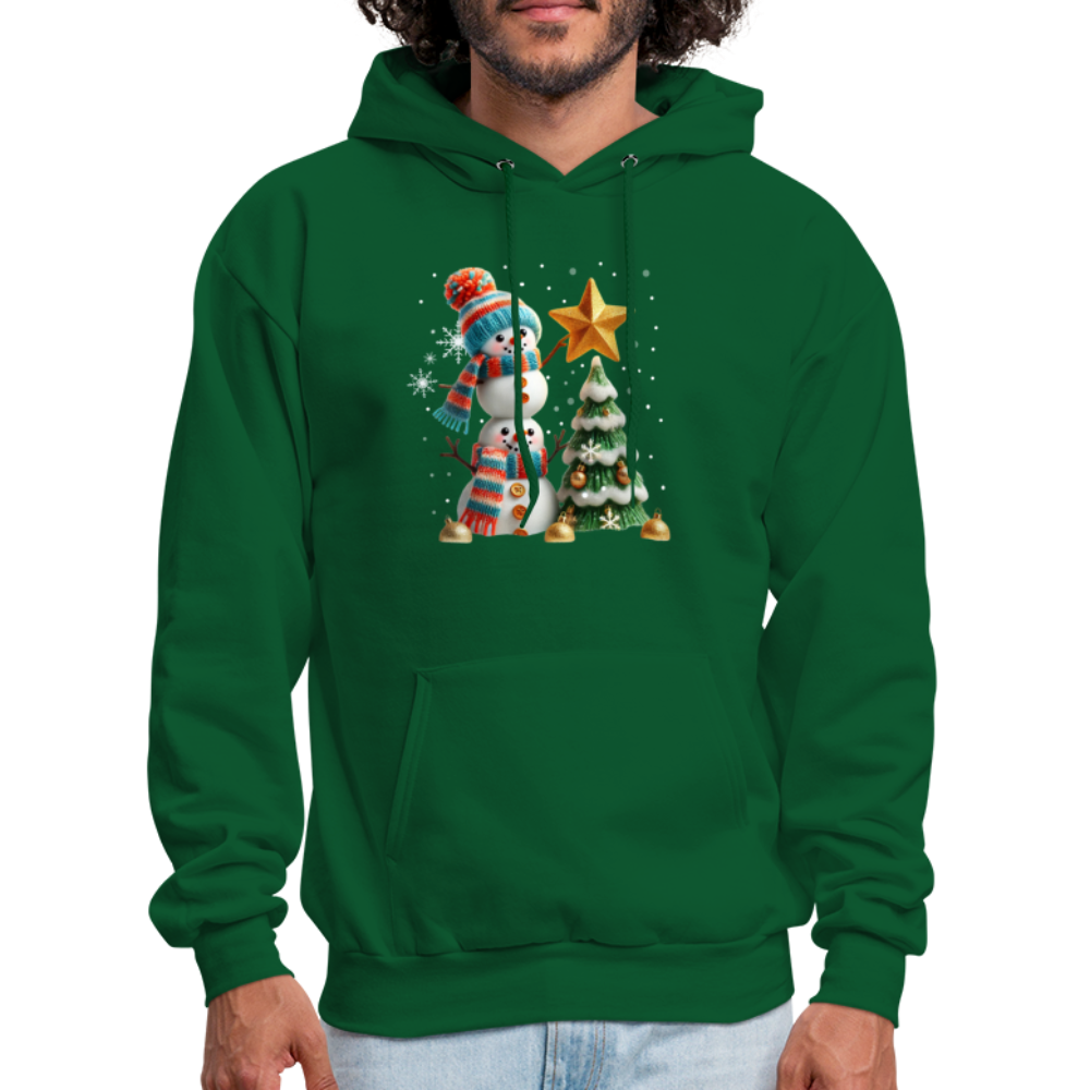 Cute Christmas Funny Snowman Decorating Tree Hoodie - forest green