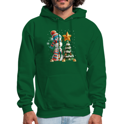 Cute Christmas Funny Snowman Decorating Tree Hoodie - forest green