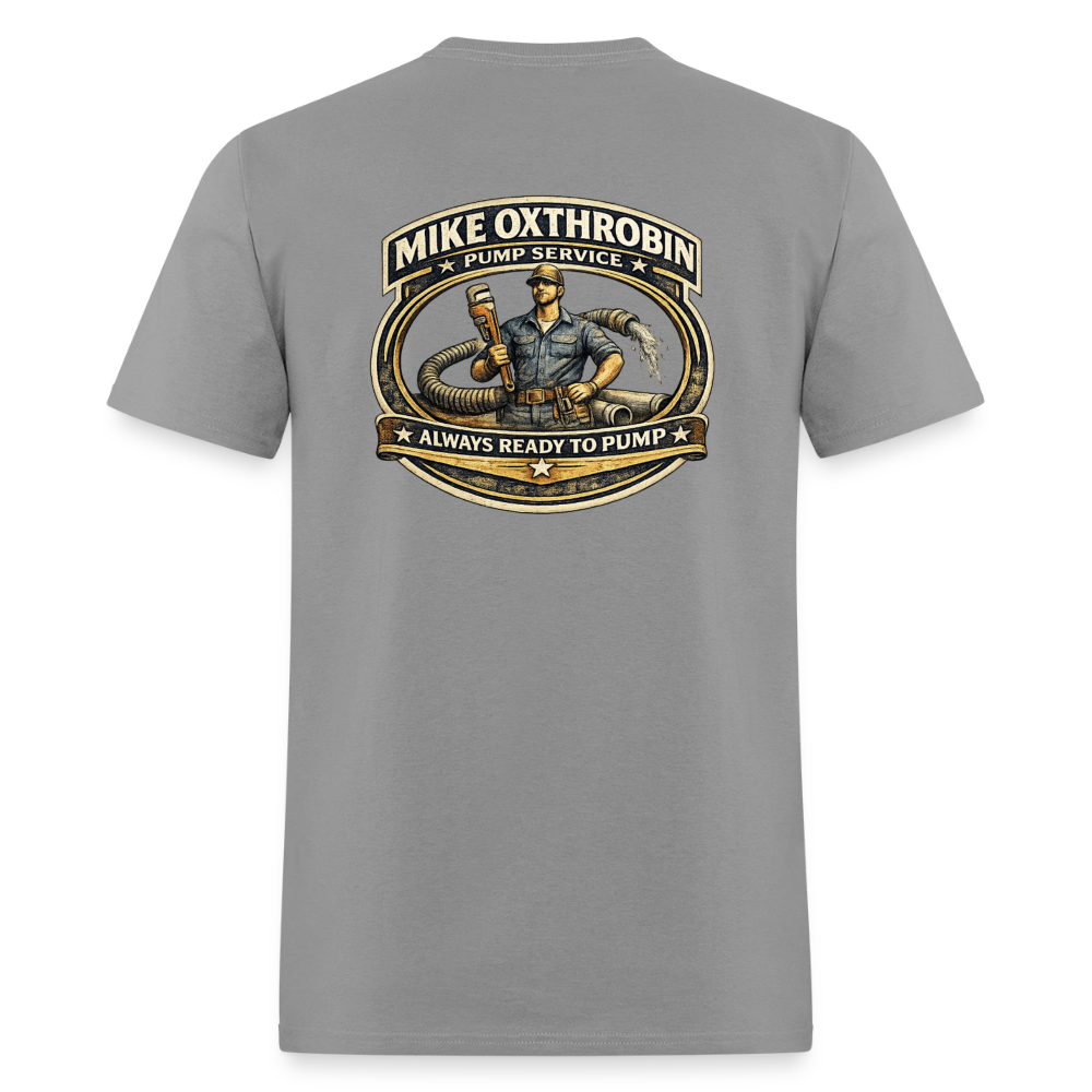 Mike Oxthrobin Pump Service Double-Sided Funny Humor Tee Color: dark red