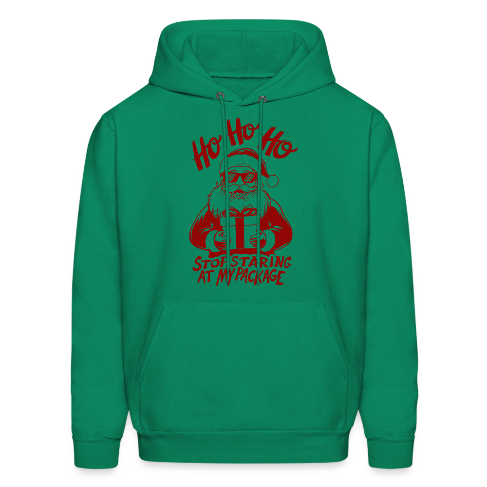 Ho Ho Ho Stop Staring Ay My Package (Funny Christmas Santa) Hoodie - kelly green