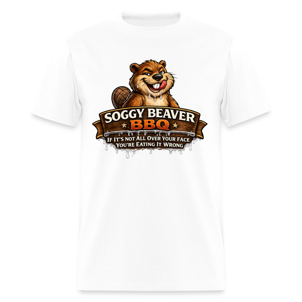 Soggy Beaver BBQ Funny Graphic T-Shirt Color: White
