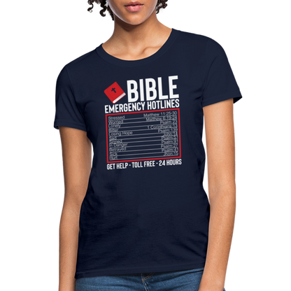 Bible Emergency Hotline (Scriptures) Women's Contoured T-Shirt - navy