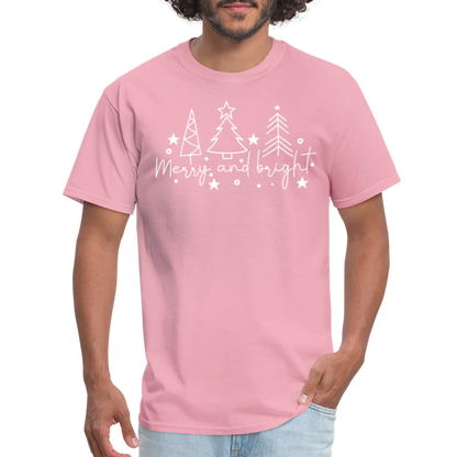 Merry and Bright (Christmas) T-Shirt - pink