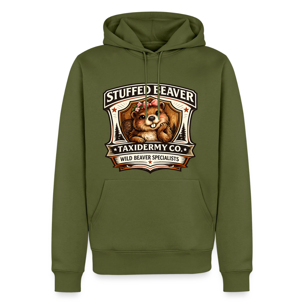Stuffed Beaver Taxidermy Funny Adult Hoodie Color: khaki green