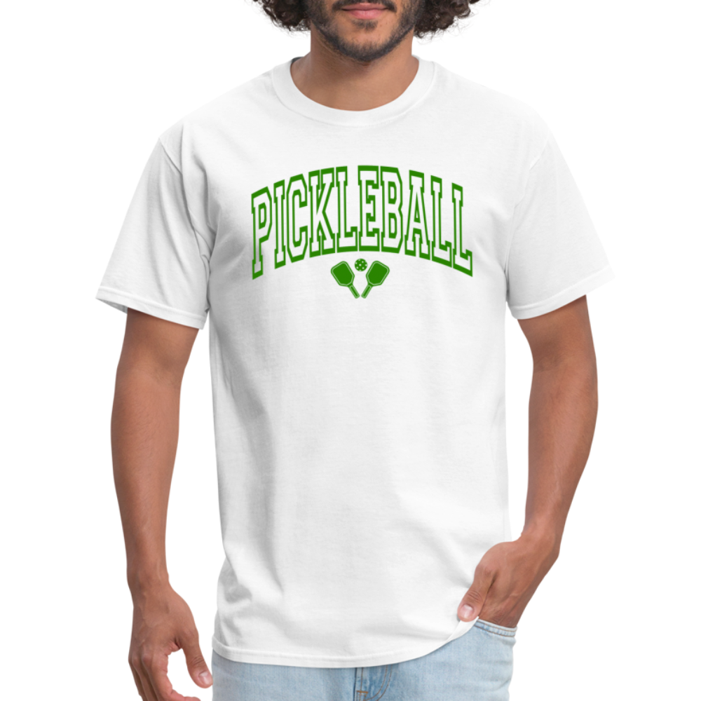 Pickleball T-Shirt (Green Arch Letters) - white