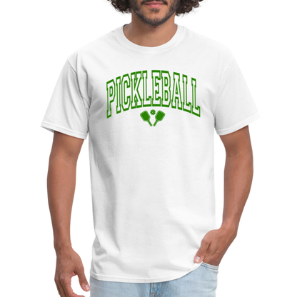 Pickleball T-Shirt (Green Arch Letters) - white