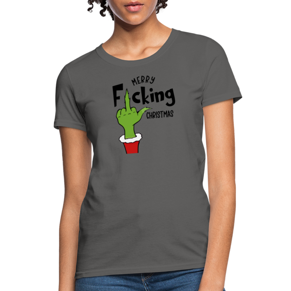 Merry F*cking Christmas grumpy Middle Finger Women's T-Shirt - charcoal