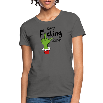 Merry F*cking Christmas grumpy Middle Finger Women's T-Shirt - charcoal