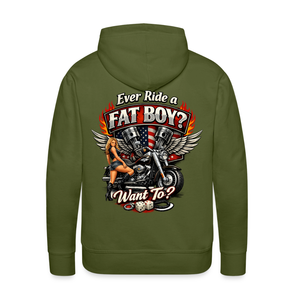 Ever Ride A Fat Boy Want To Funny Biker Hoodie (Front & Back) Color: Royal Blue