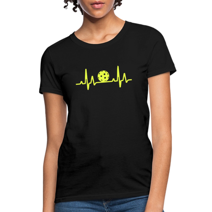 Pickleball Heartbeat Women's Contoured T-Shirt - black