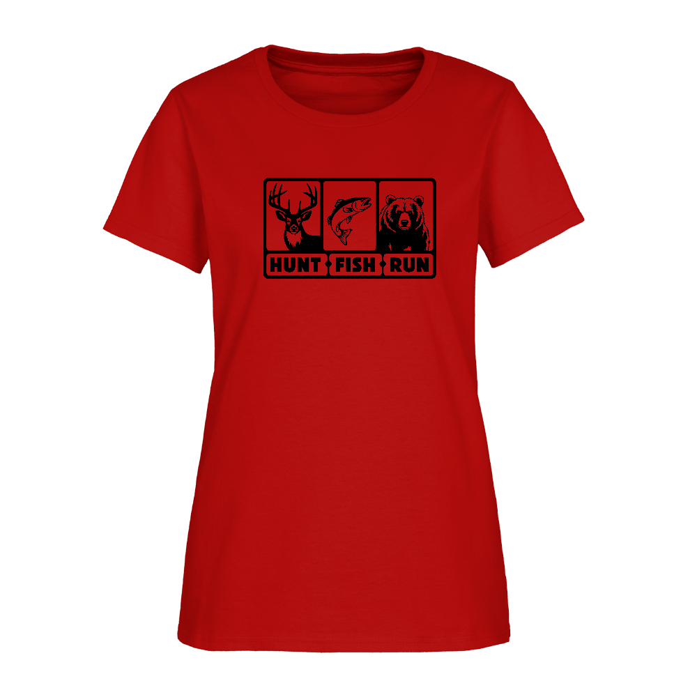 Hunt Fish Run Women’s Tee – Funny Outdoor Shirt - red
