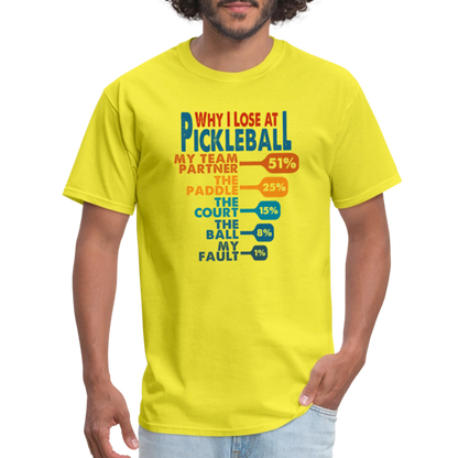 Why I Lose at Pickleball T-Shirt - yellow