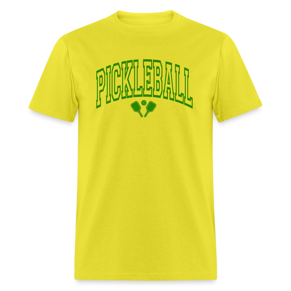 Pickleball T-Shirt (Green Arch Letters) - yellow