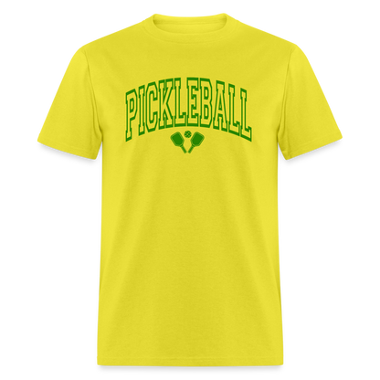 Pickleball T-Shirt (Green Arch Letters) - yellow