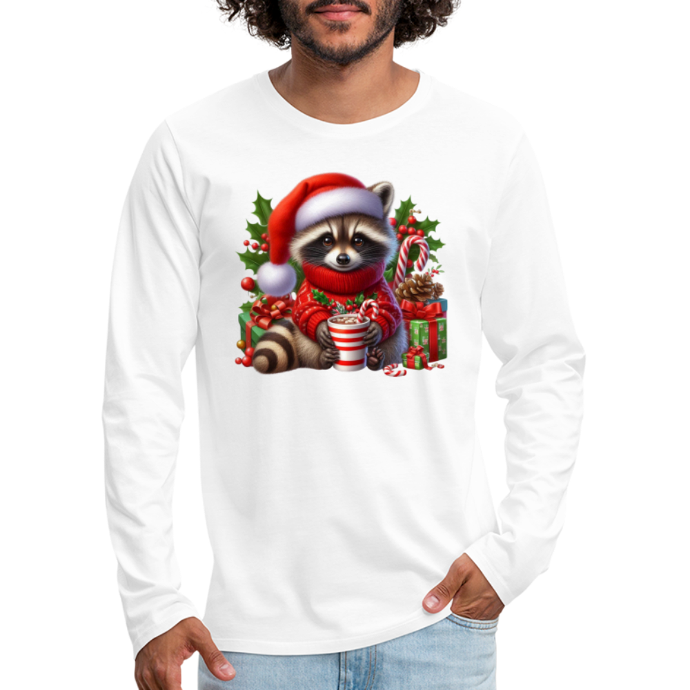 Christmas Cute Feral Raccoon Men's Premium Long Sleeve T-Shirt - white