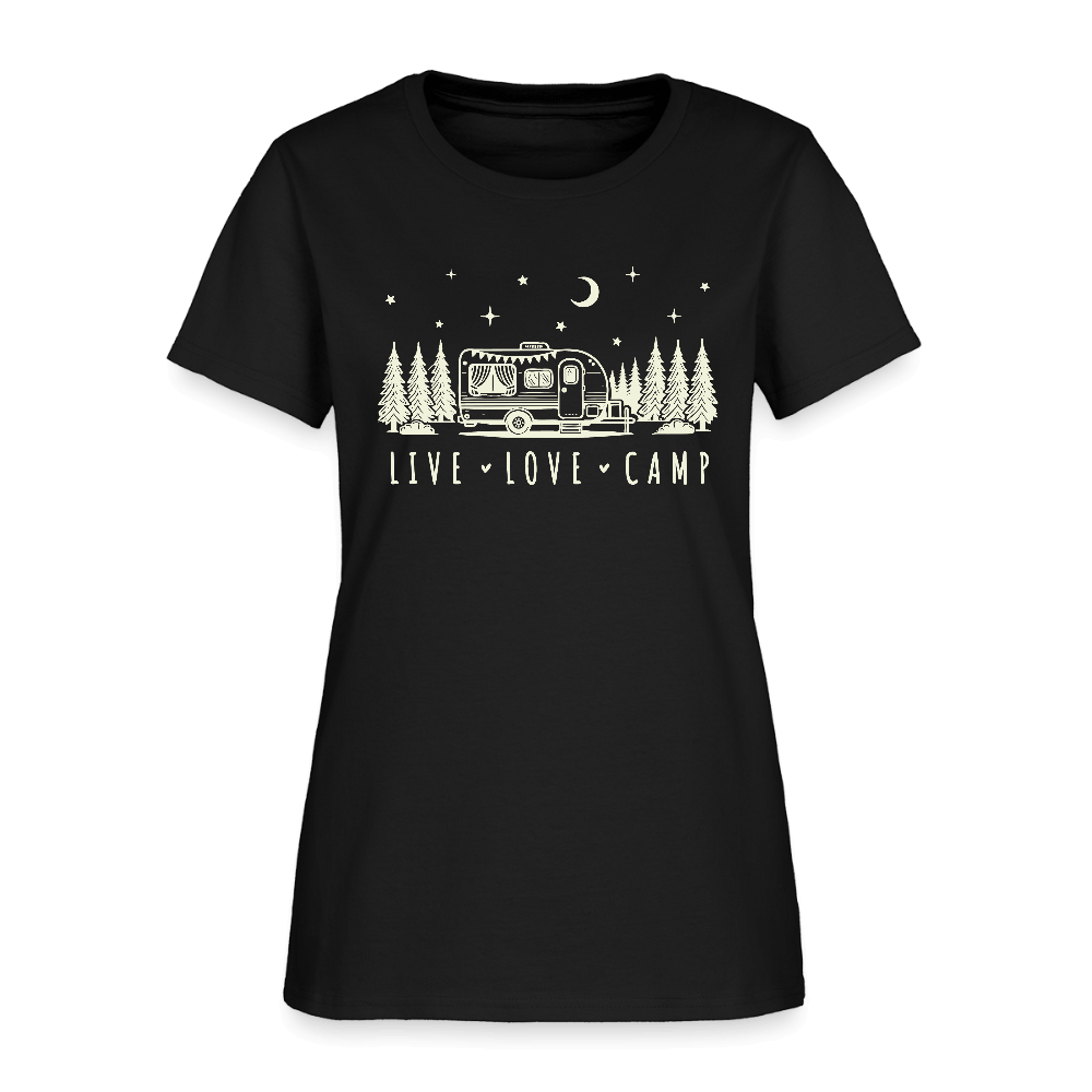 Live Love Camp Women’s T-Shirt – Camper Under the Stars - black