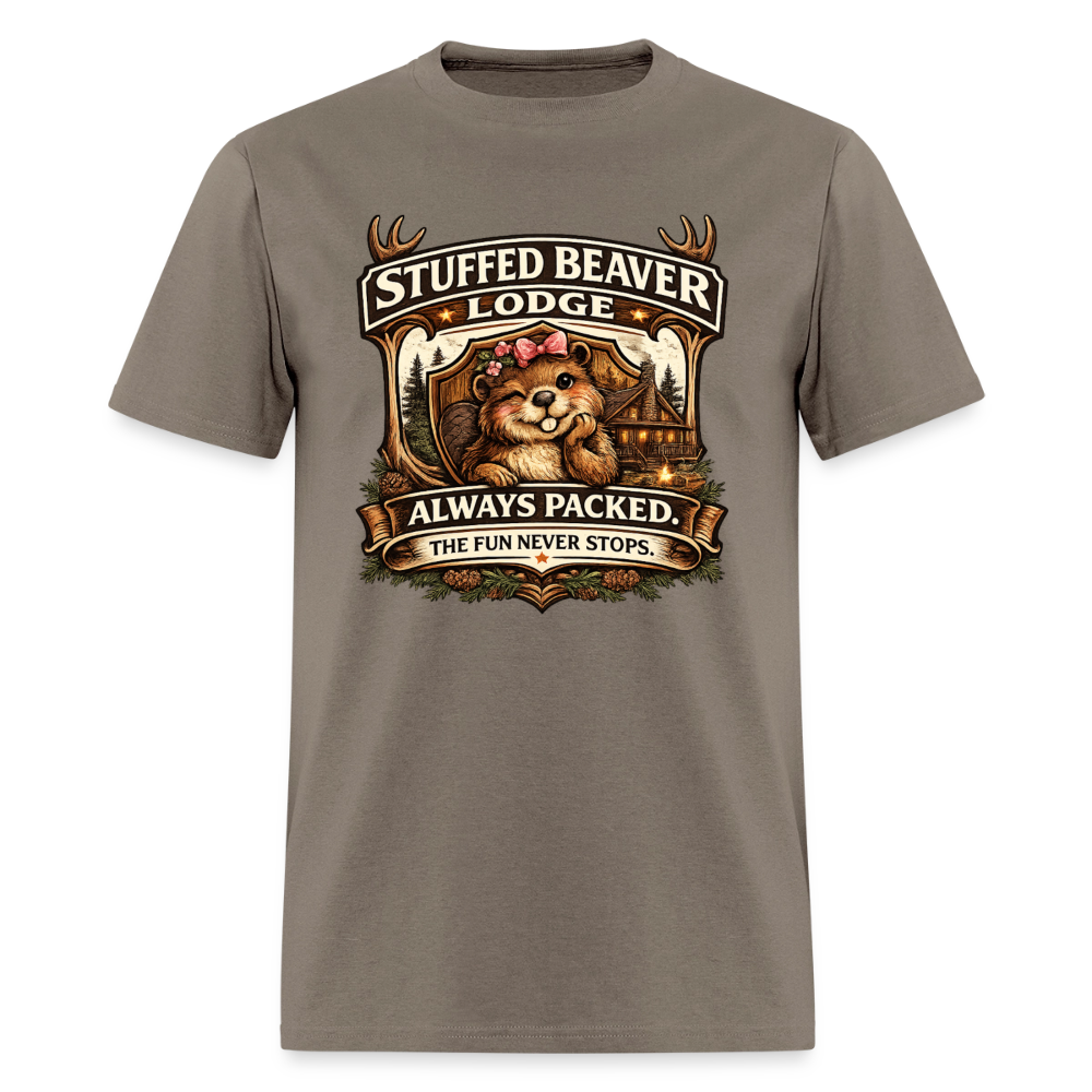 Stuffed Beaver Lodge Funny Adult T-Shirt Color: Safari
