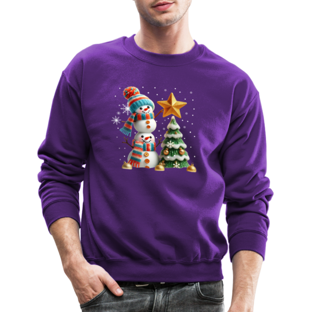 Cute Christmas Funny Snowman Decorating Tree Sweatshirt - purple