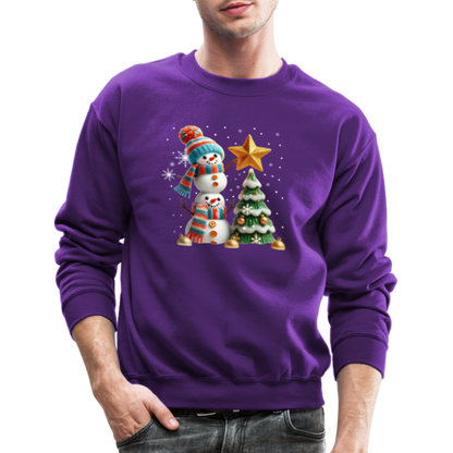 Cute Christmas Funny Snowman Decorating Tree Sweatshirt - purple