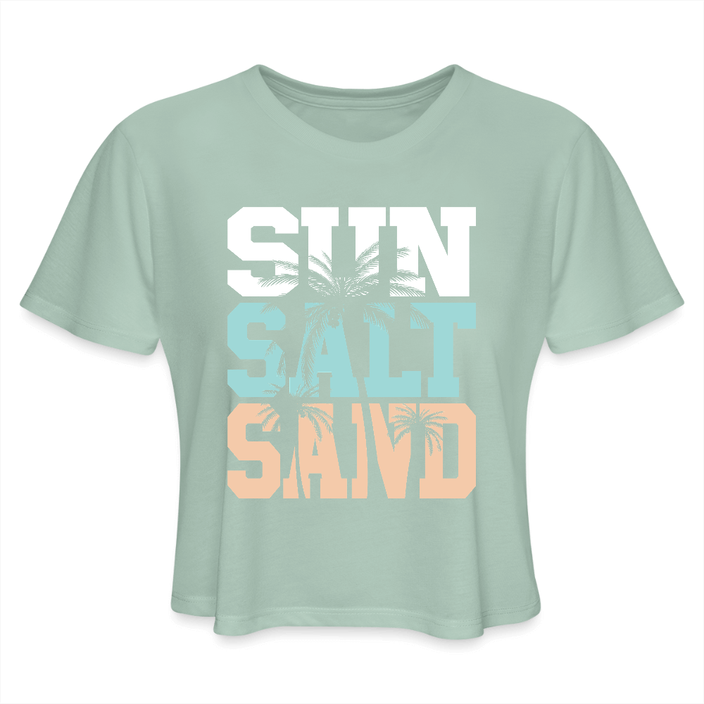 Sun Salt Sand Women’s Crop Top with Palm Tree Design - dusty mint blue