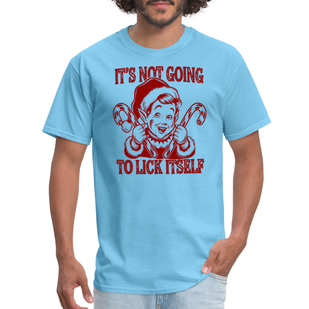 It's Not Going To Lick Itself (Naughty Christmas Elf) T-Shirt - aquatic blue