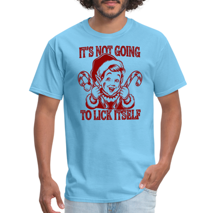 It's Not Going To Lick Itself (Naughty Christmas Elf) T-Shirt - aquatic blue