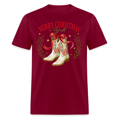 Merry Christmas Y'all T-Shirt - burgundy