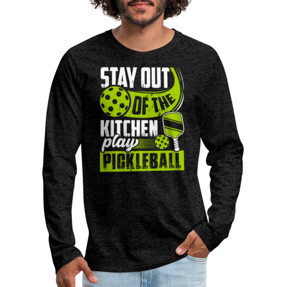 Stay Out Of The Kitchen Play Pickleball Men's Premium Long Sleeve T-Shirt - charcoal grey