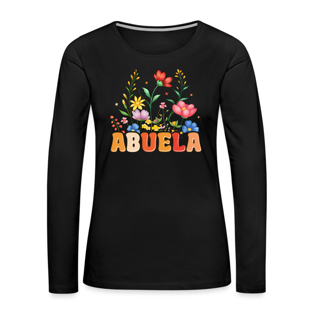 Abuela Premium Long Sleeve T-Shirt with Floral Design - black