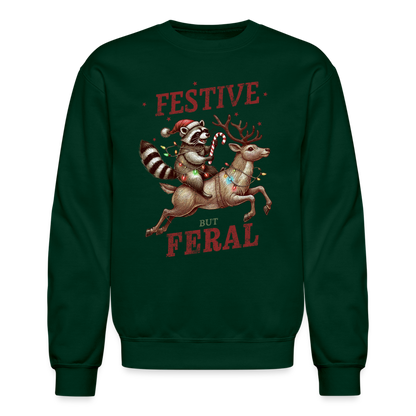 Festive But Feral Raccoon Christmas Sweatshirt - forest green