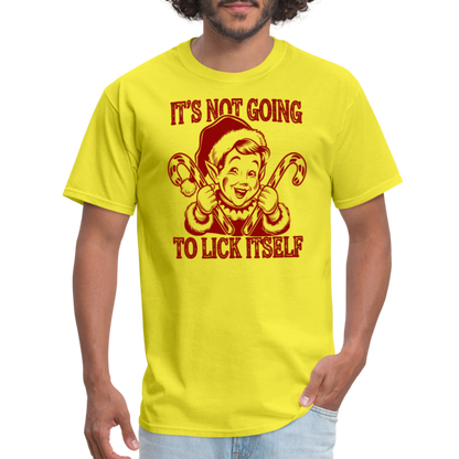 It's Not Going To Lick Itself (Naughty Christmas Elf) T-Shirt - yellow