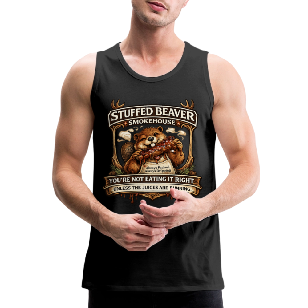 Stuffed Beaver Smokehouse Funny Tank Top Color: Black