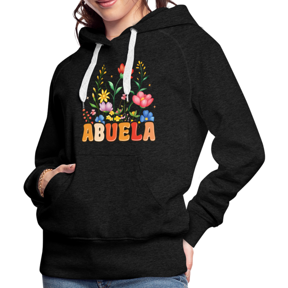 Abuela Women’s Premium Hoodie with Floral Design - charcoal grey