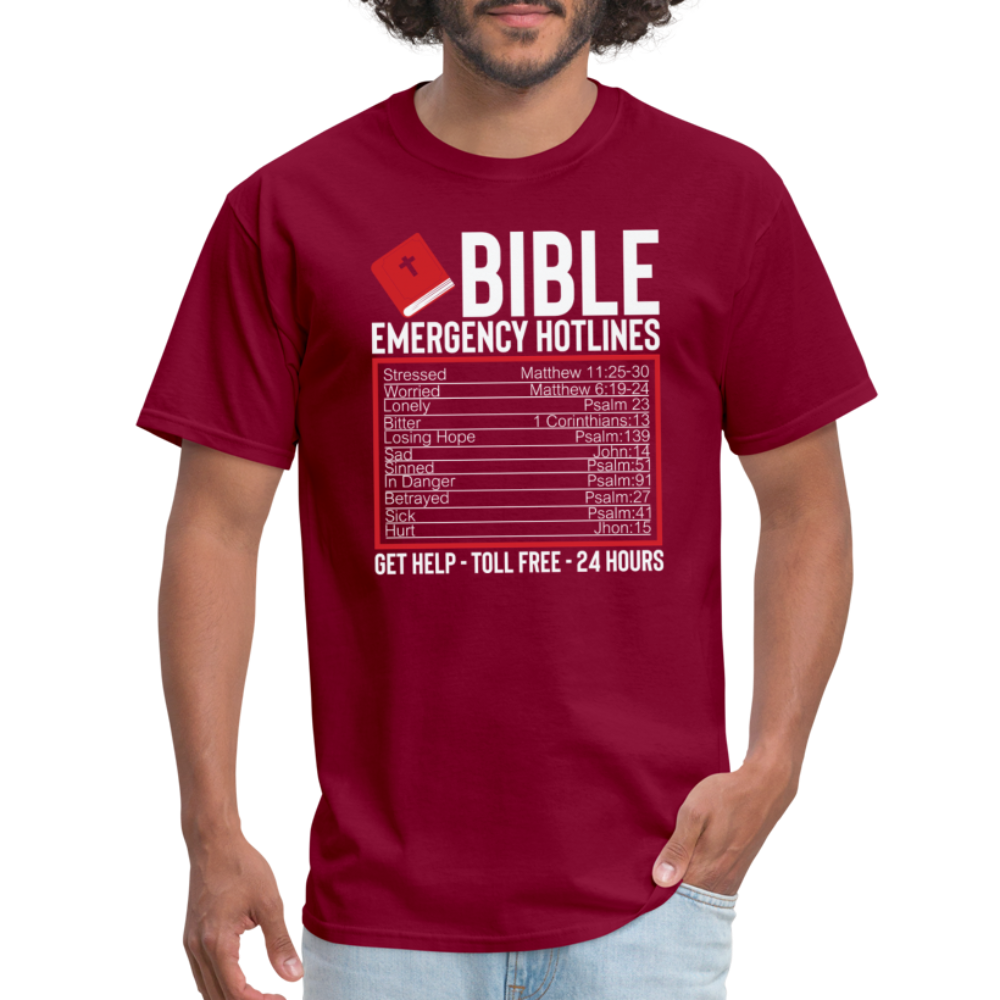 Bible Emergency Hotline (Scriptures) T-Shirt - burgundy