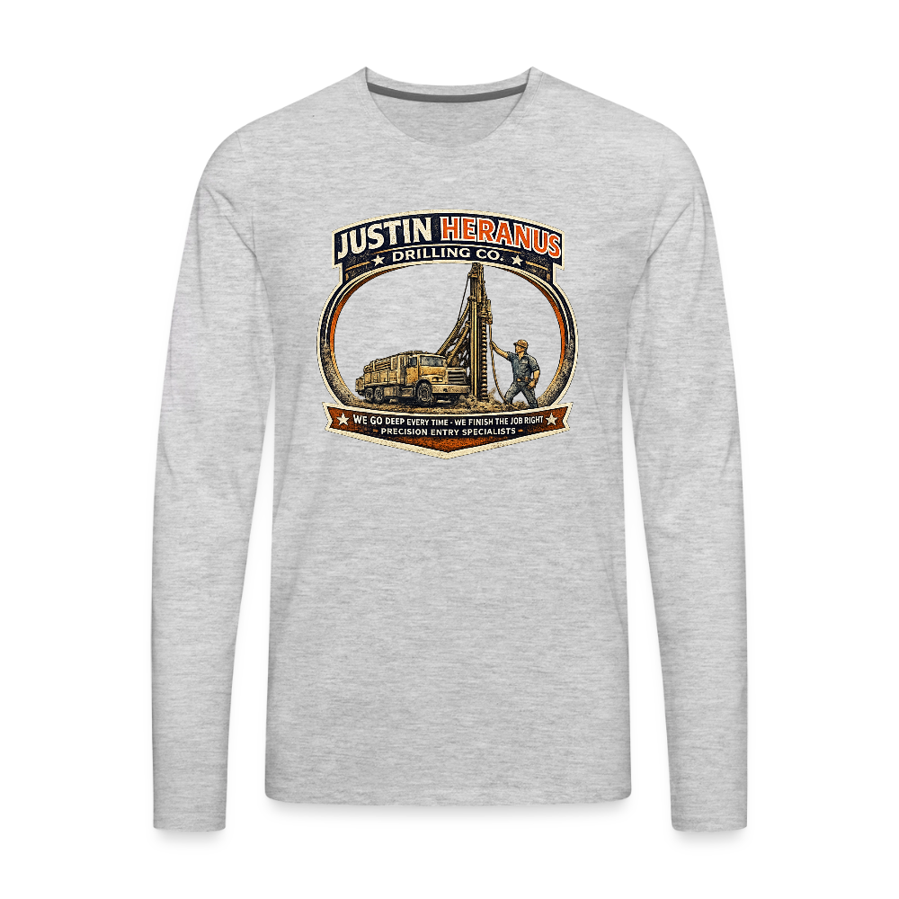 Justin Heranus Drilling Co Long Sleeve Funny Humor Shirt - heather gray