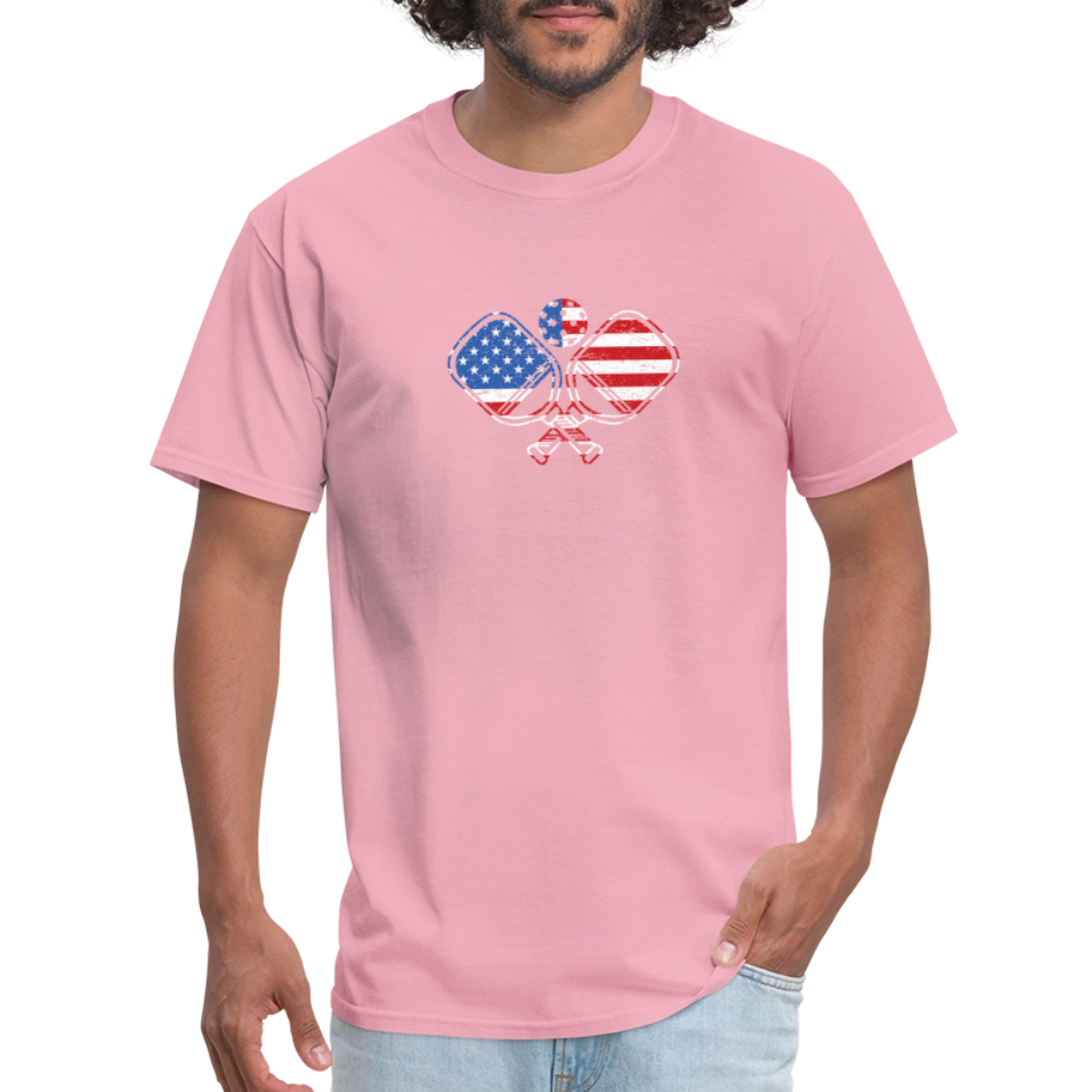 American Flag Pickleball Paddle T-Shirt - pink