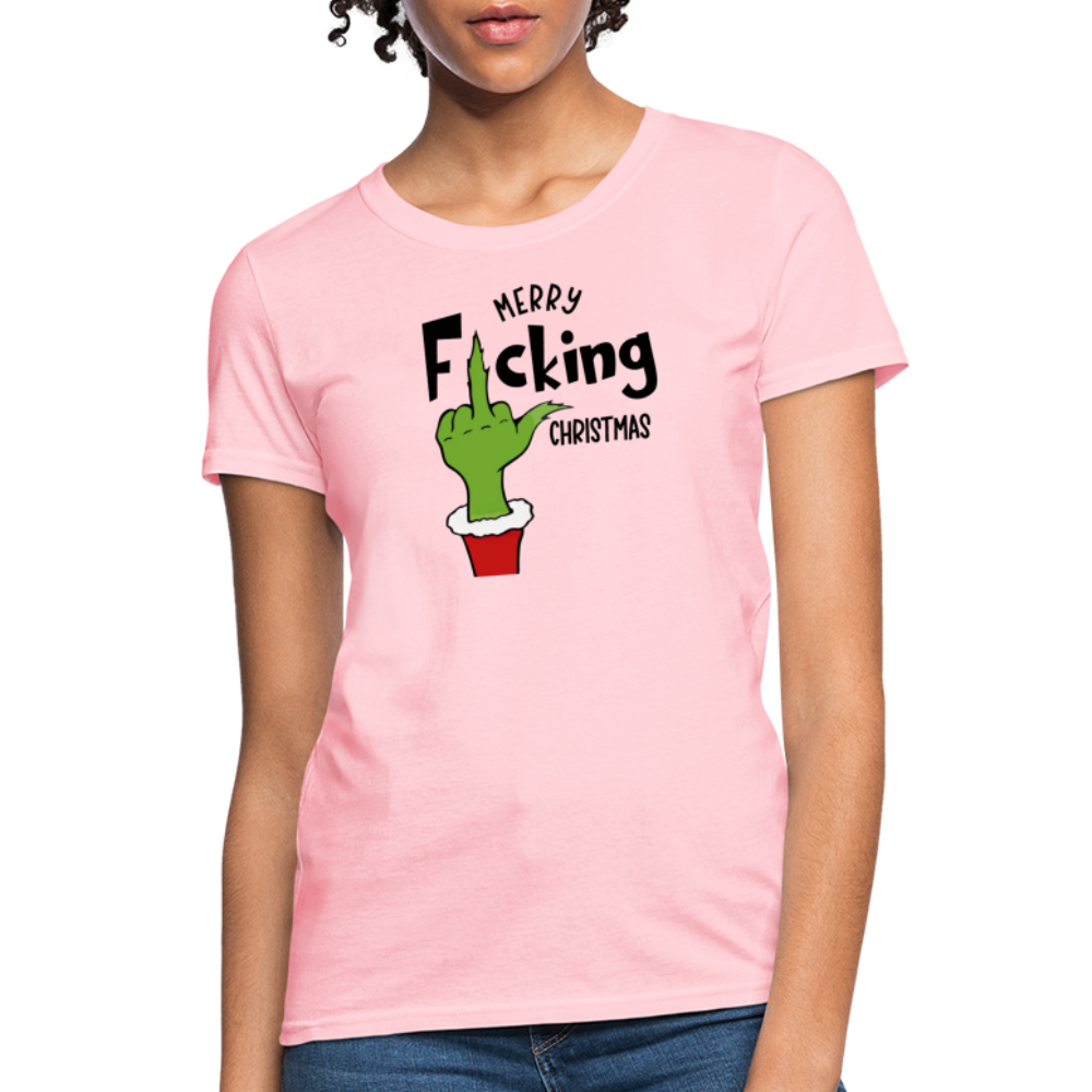 Merry F*cking Christmas grumpy Middle Finger Women's T-Shirt - pink