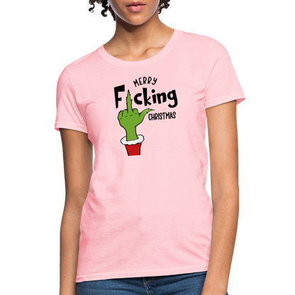 Merry F*cking Christmas grumpy Middle Finger Women's T-Shirt - pink