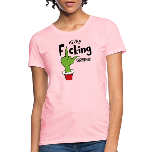 Merry F*cking Christmas grumpy Middle Finger Women's T-Shirt - pink