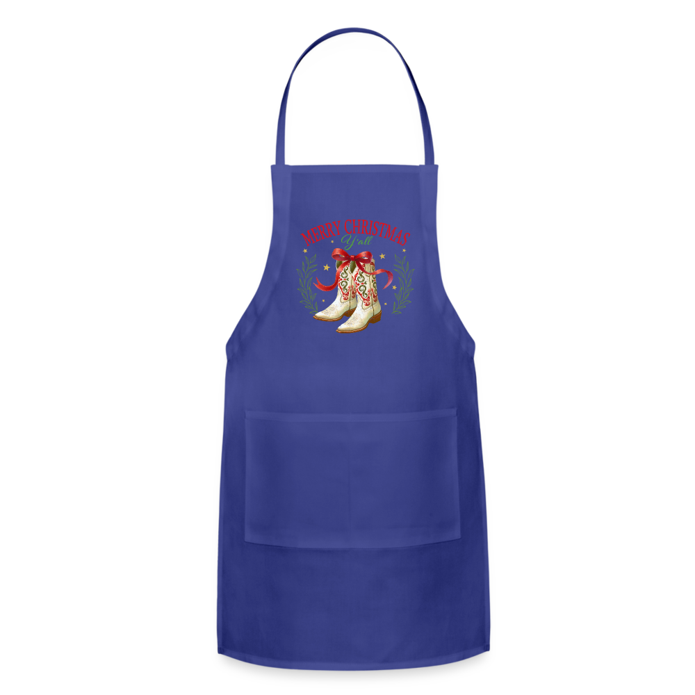 Merry Christmas Y'all Apron - royal blue