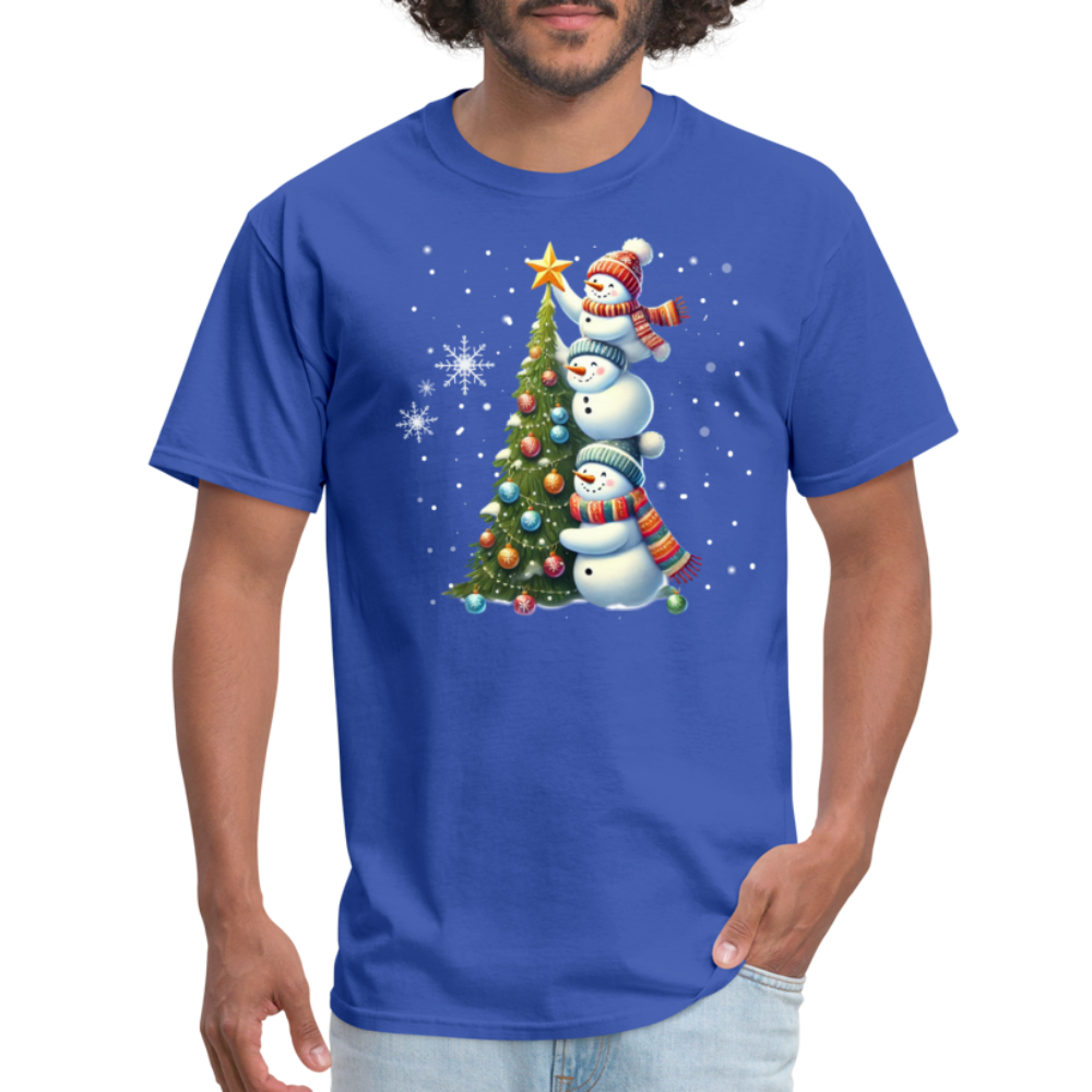 Cute Snowman Decorating Christmas Tree T-Shirt - royal blue