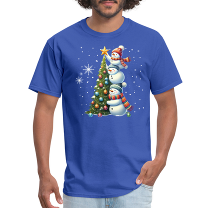 Cute Snowman Decorating Christmas Tree T-Shirt - royal blue