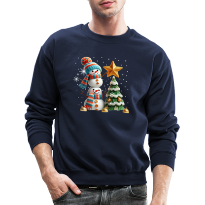 Cute Christmas Funny Snowman Decorating Tree Sweatshirt - navy